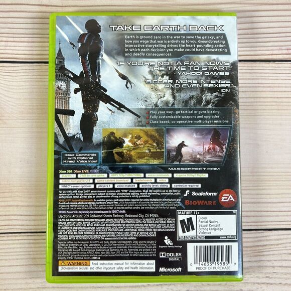 Mass Effect 3 (Xbox 360, 2012) Complete 2 Disc Game Tested/Working -CIB -Kinect - Picture 2 of 12